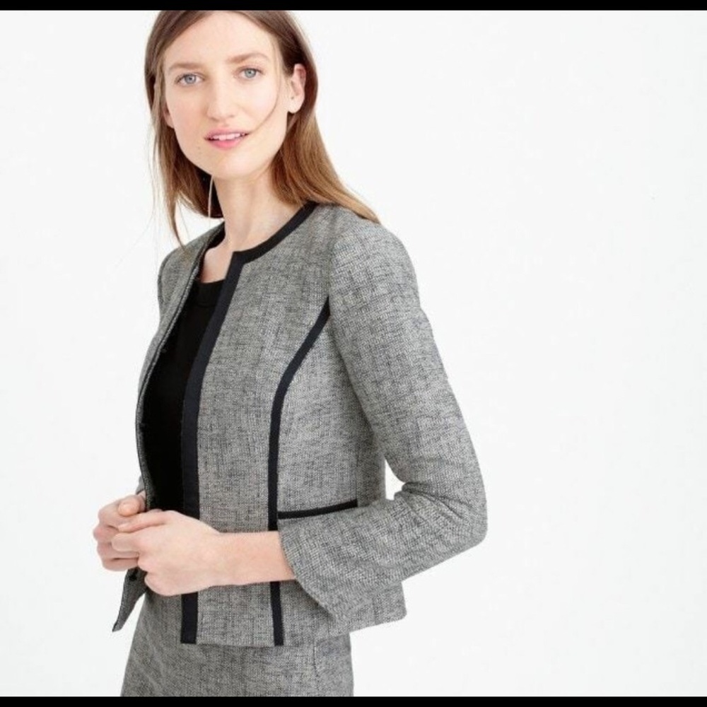 J Crew Collarless Contrast Jacket Tweed